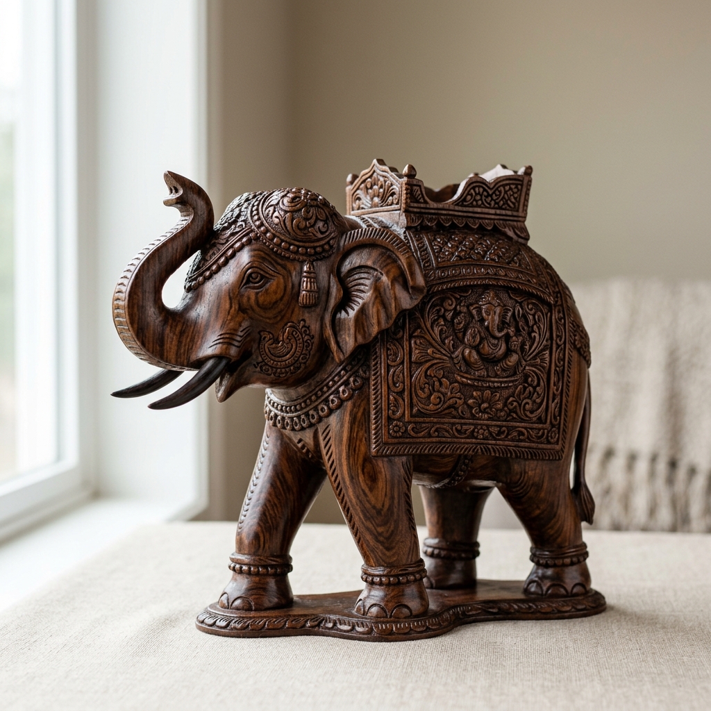 Teak Wood Carved Elephant 8325